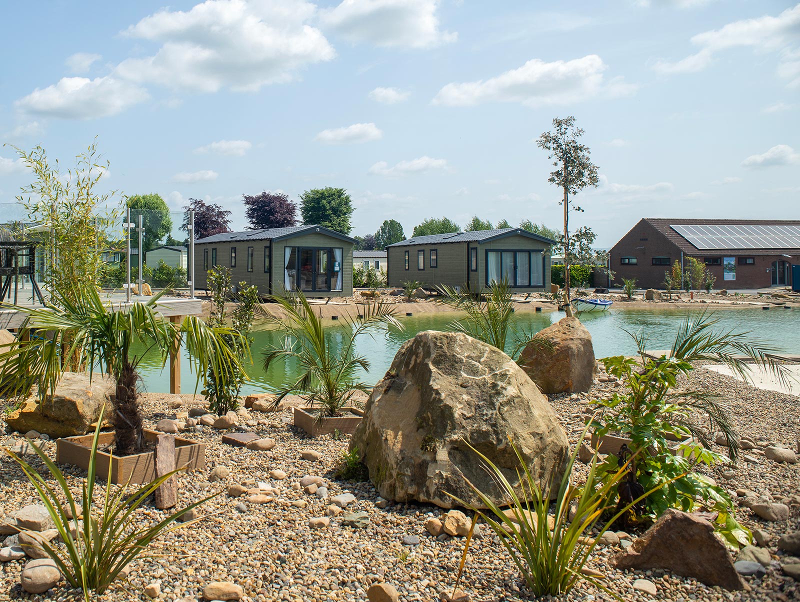 A view across the lakes at the Water Gardens, Wayside